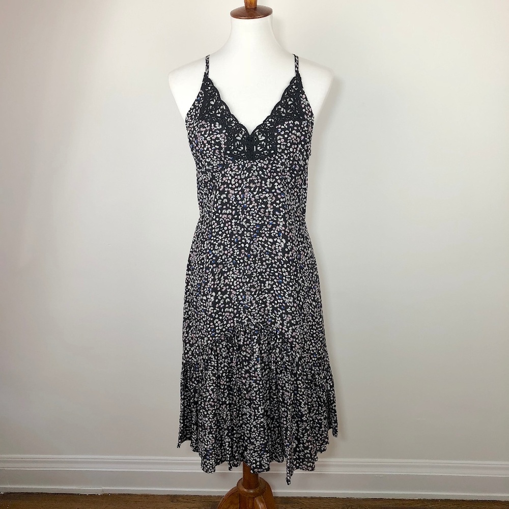 Rebecca Taylor Black Floral Midi Dress, Size 6